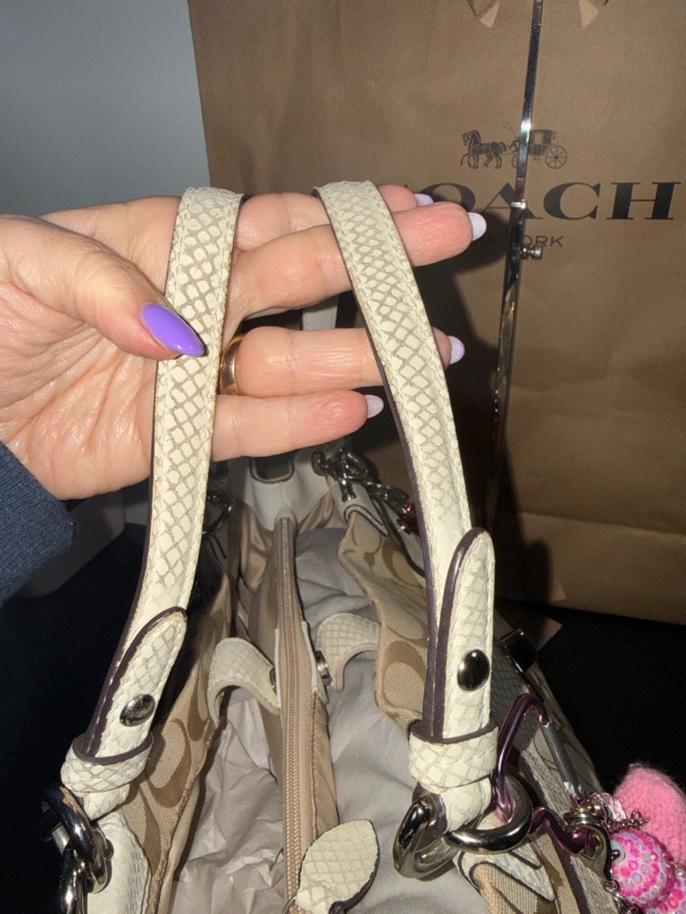 Coach Penelope Signature Shoulder Bag with white snakeskin trim - Picture 8 of 14